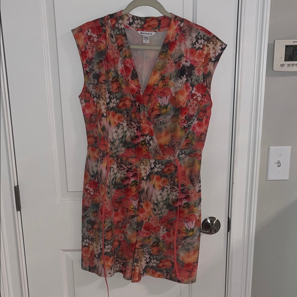 Athleta Women's Floral Shorts Romper - Red and Orange